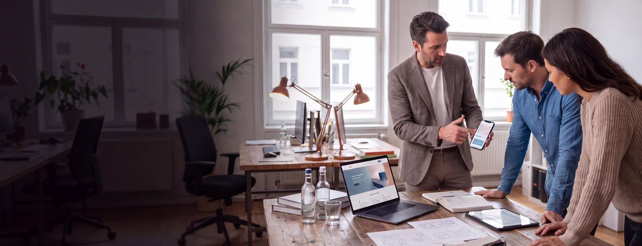 Web agency presenting a mobile app prototype to a client