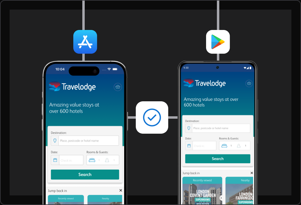 iOS and Android devices with the same app showing on both